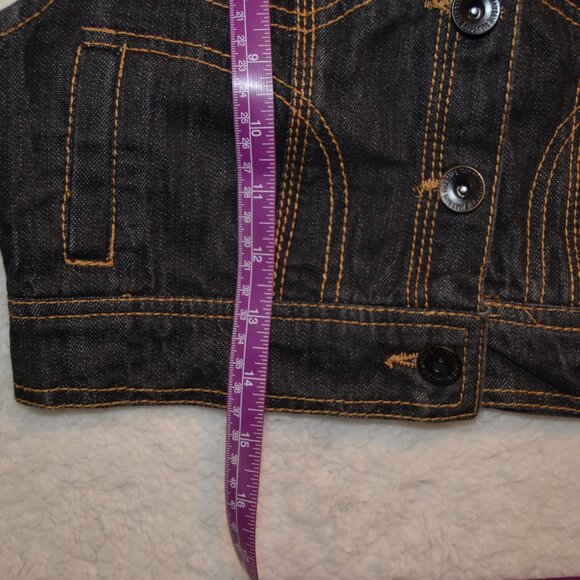 Max Rave dark denim crop vest with 4 pockets, shirt collar and racerback size S - Picture 9 of 13